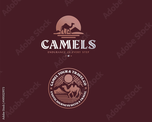 Vintage unique arabian desert camel logo for tour and travel logo or business