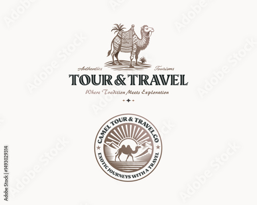 Vintage unique arabian desert camel logo for tour and travel logo or business