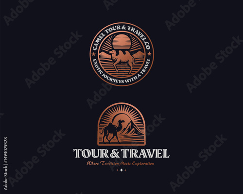 Vintage unique arabian desert camel logo for tour and travel logo or business