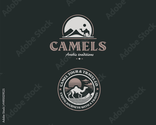 Vintage unique arabian desert camel logo for tour and travel logo or business