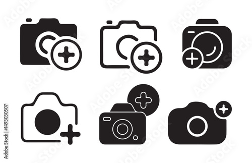 Add image icon. Add picture icon. Photo icon, add photo glyph icon. Camera with plus sign vector illustration eps 10
