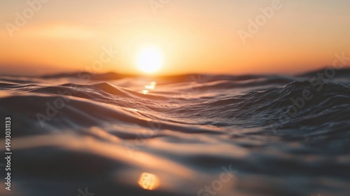 Wallpaper Mural Golden Hour Ocean Waves at Sunset Eye Level Low Angle Shot Calm Sea Surface Ripples Sunlight Reflection Nature Scenery Torontodigital.ca