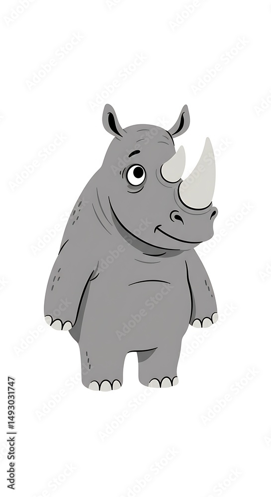 Obraz premium Friendly rhino cartoon stands smiling cutely
