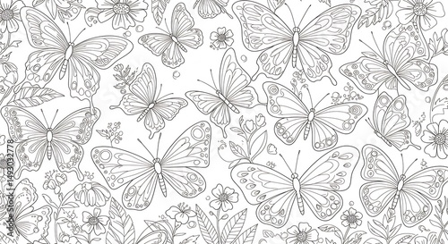 Wallpaper Mural Elegant grayscale butterflies flutter among delicate flowers a serene nature pattern. AI Generated Torontodigital.ca