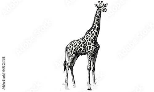 Engraved Vintage Giraffe Art, Hand-sketched Safari Animal, Rustic African Wildlife, Old Illustration Style, Pencil Drawing Decor, tribal animal poster
