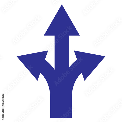 Three way direction arrow road vector illustration. Three Way For black and Blue color Arrow icon. Arrows direction icon.