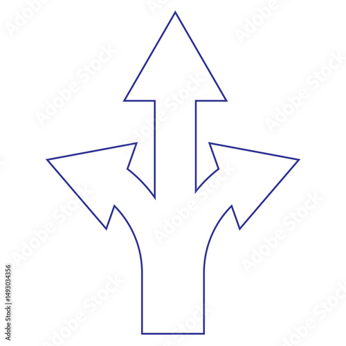 Three way direction arrow road vector illustration. Three Way For black and Blue color Arrow icon. Arrows direction icon.
