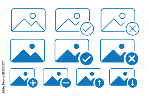 Blue Add photo icon set. Gallery Icon. Images Icon. Picture Icon, Picture error set icon. Photos error icon, vector illustration eps 10
