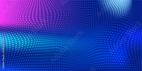 Abstract digital waving 3d particle technology background design. Futuristic moving dots particles, hi-tech and big data visualization for brochures, flyers, magazine, business card, banner. Vector.