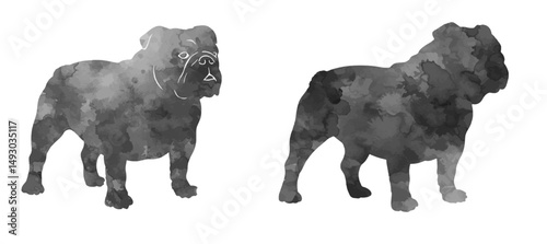 Two dogs silhouettes gray shades isolated on white background