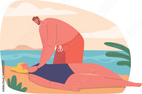 Man rescuer reanimating drowned woman