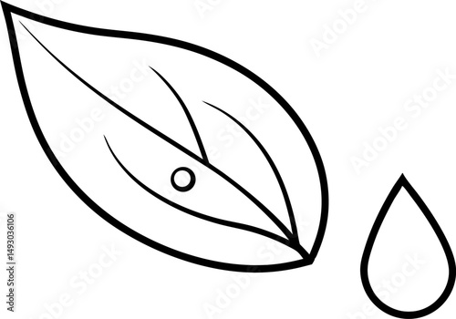 Single Leaf With Droplet Line Art Vector Illustration