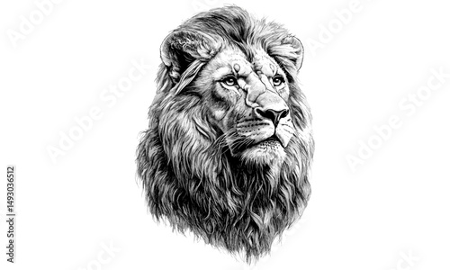 Vintage Lion Engraving, Hand-drawn Wildlife Art, Black Sketch Effect, Rustic Animal Print, Flowing Mane Detail, Wild Cat Illustration, Nature Wall Art, safari design, trendy animal artwork