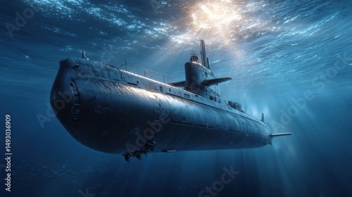 Wallpaper Mural A stunning image of stunning image of military submarine diving underwater. Torontodigital.ca