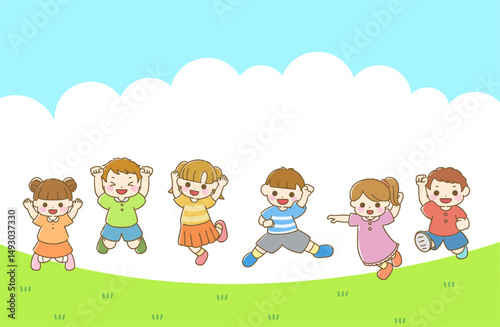 ジャンプする子どもたちのシンプルなイラスト
