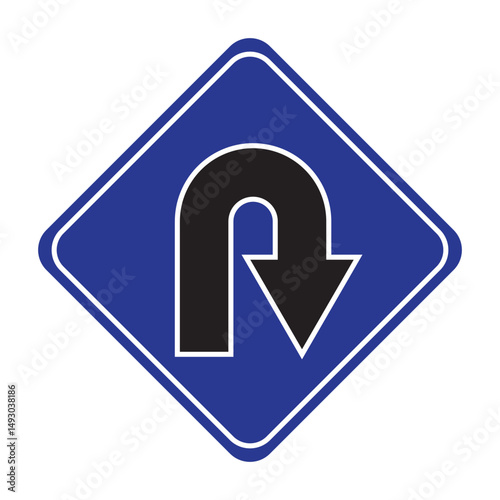 U Turn Right Road sign. U-Turn Right Traffic Road Sign, Vector Illustration.