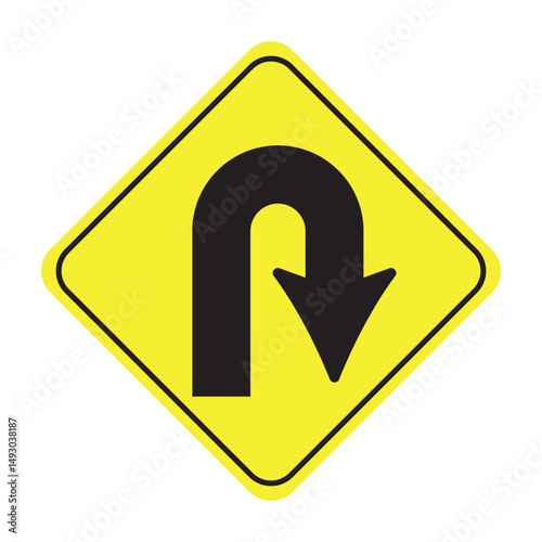 U Turn Right Road sign. U-Turn Right Traffic Road Sign, Vector Illustration.