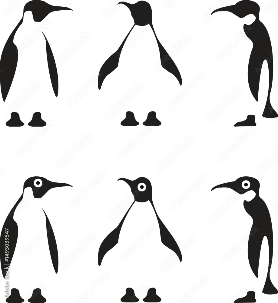 Naklejka premium penguin vector icon flat set. ice Penguins birds collection.