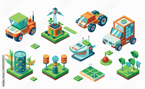 Isometric Illustration of Smart Farming Technology and Equipment