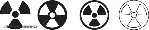Set of circular radiation hazard signs. Radioactive irradiation warning. Nuclear Atomic bomb danger.