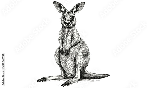 Vintage Engraving of Kangaroo, Australian Nature Art, Rustic Safari Decor, Exotic Animal Print, Detailed Animal Illustration, Old Engraving Style, Wildlife Wall Art, monochrome sketch
