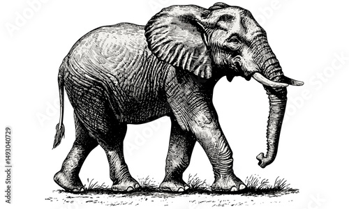 Hand-Etched Elephant Art, Safari Wildlife Illustration, Rustic Vintage Sketch, Detailed Animal Engraving, Black and White Style, Nature Print, classic wall poster,
