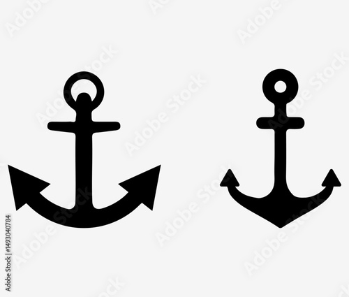 Anchor Icon Set. Black Silhouette Nautical Symbols for Marine and Sea Navigation.