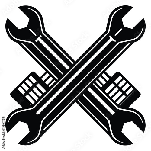 Crossed Wrenches and Engine Parts Mechanic Shop Logo Design