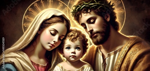 Sacred Family Portrait Baby Jesus Christ with Mary and Joseph