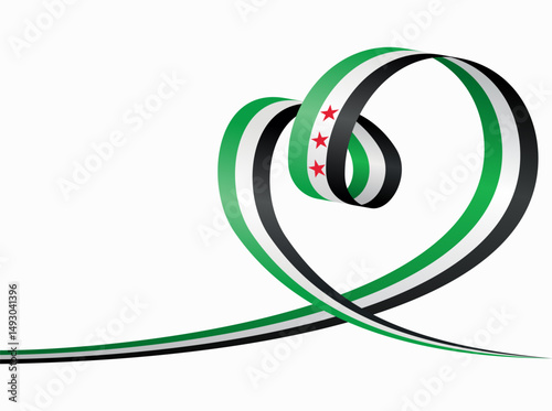 Syrian flag heart shaped ribbon. Vector illustration.