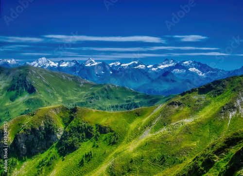 View on mountains near Saalbach Hinterglemm ski resort on a summer day
