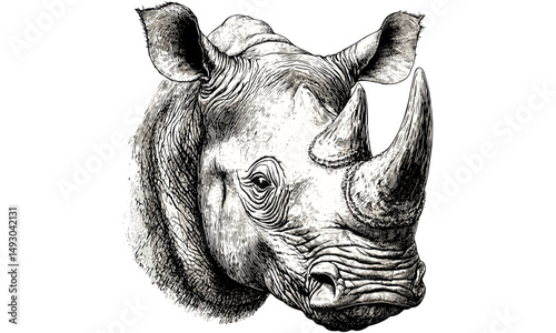 Rustic Wildlife Art, Hand-etched Rhino Head, Vintage Engraving Style, Safari Animal Illustration, Antique Black Sketch, Trendy Safari Wall Decor, Nature Wildlife Drawing, Exotic Animal Art,