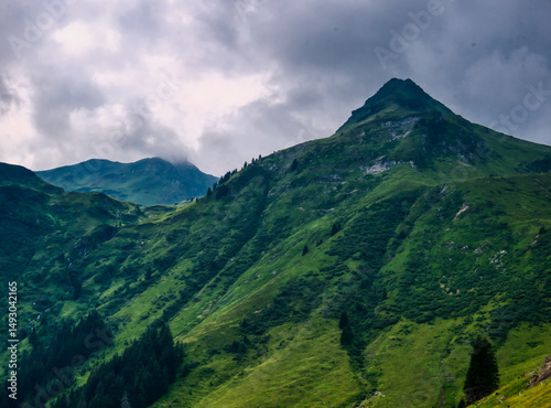 View on mountains near Saalbach Hinterglemm ski resort on a summer day