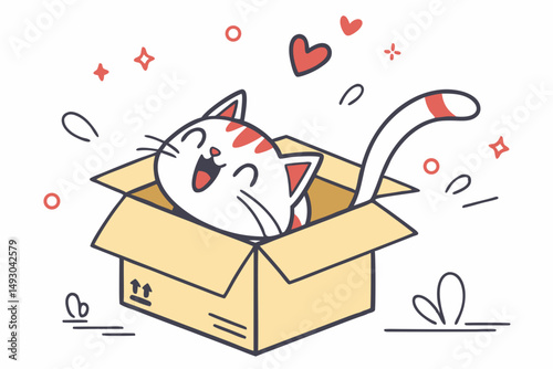Cat in a Box – Funny Minimal Vector Illustration