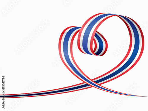 Thai flag heart shaped ribbon. Vector illustration.