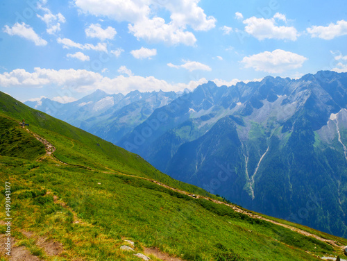 View on jagged mountains of Zillertal alps on a summer day