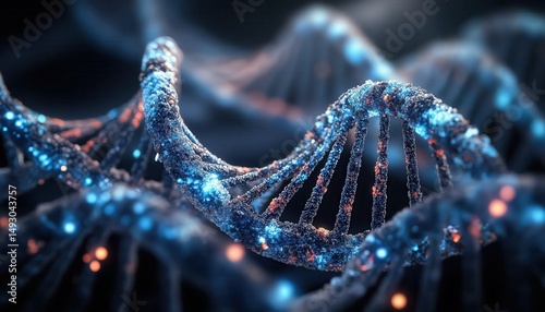 Intricate DNA Helix Structure with Vibrant Colors and Depth, Science and Technology Background