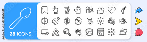 Spoon, Computer security and Love document line icons. Interest rate, AI generate, Inflation icons. Pack of Analytics, Fake news, Brand ambassador icon. Vector
