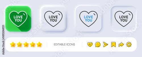 Love you line icon. Neumorphic, Flat shadow, 3d buttons. Sweet heart sign. Valentine day symbol. Line love you icon. Social media icons. Vector
