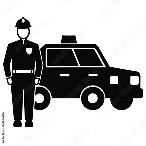 security guard element isolated patrol vehicle on white background