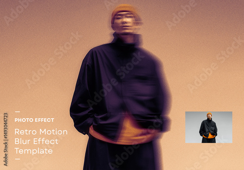 Retro Motion Blur Effect Template with Film Grain and Warm Duotone Texture