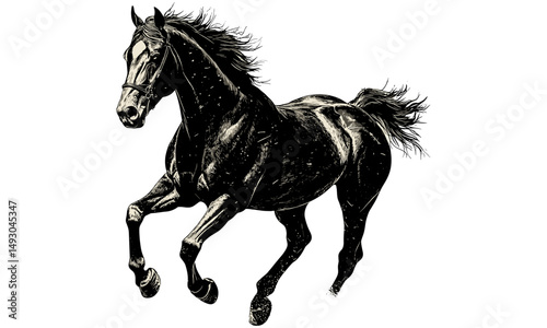 Horse Galloping Freely, Wild Spirit Horse Decor, Rustic Farm Animal Drawing, Monochrome Horse Illustration, Hand-etched Vintage Animal Line Art, Equine Wildlife Wall Art,