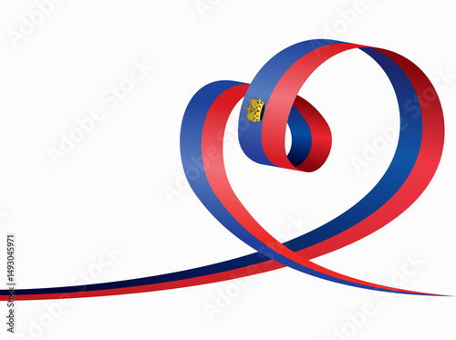 Liechtenstein flag heart shaped ribbon. Vector illustration.