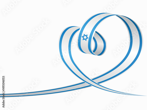 Israeli flag heart shaped ribbon. Vector illustration.