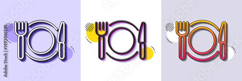 Restaurant food line icon. Halftone dotted pattern. Gradient icon with grain shadow. Dinner sign. Hotel service symbol. Line restaurant food icon. Various designs. Vector