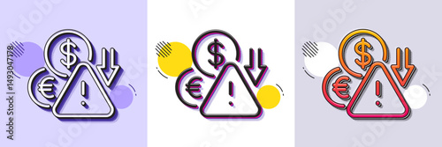 Deflation line icon. Halftone dotted pattern. Gradient icon with grain shadow. Economic crisis sign. Income reduction symbol. Line deflation icon. Various designs. Vector