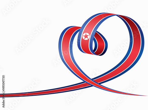North Korean flag heart shaped ribbon. Vector illustration.