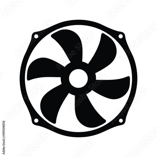 A graphic rendering of a cooling fan commonly found in computer towers