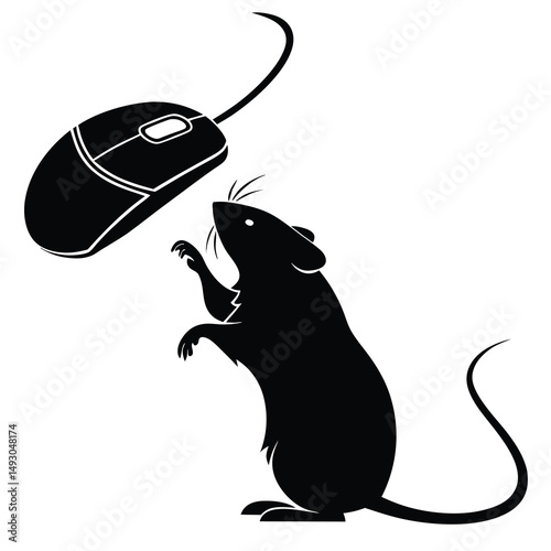A Computer Mouse and a Real Mouse Depicted in Silhouette Style