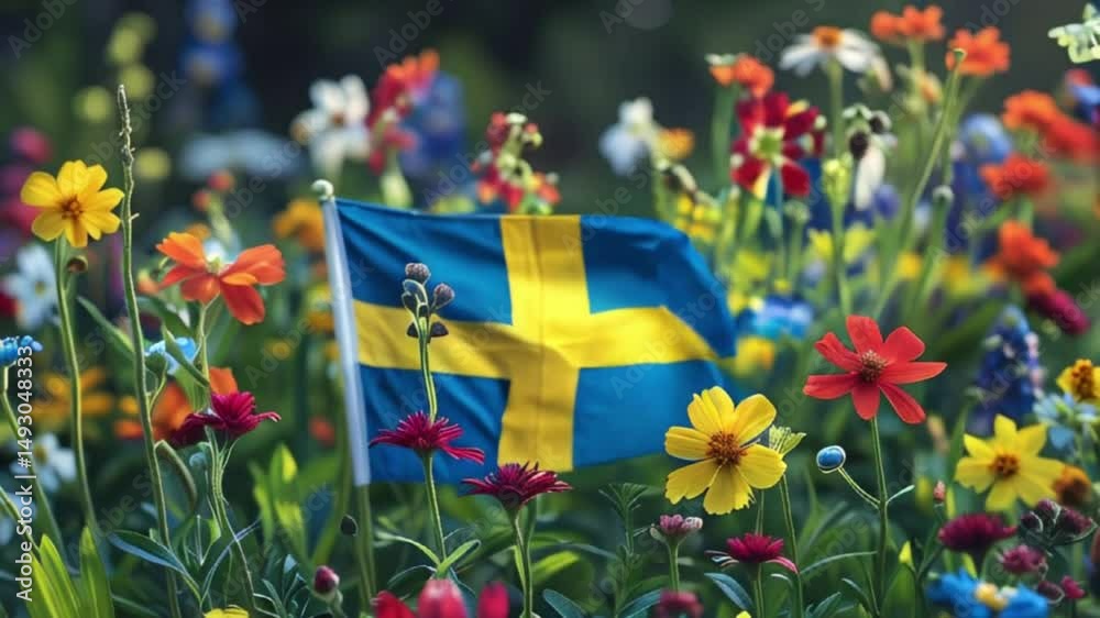 Close-up Flowers, Nature, Midsummer, National Day Sweden, Swedish Flag Colors created with generative ai